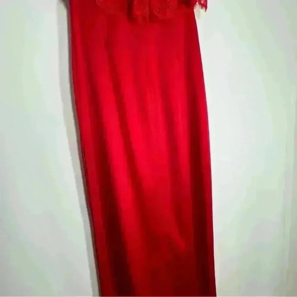Lovers + Friends Sylvia Red Maxi Whimsigoth Lace Ruffle Satin Slit Dress Size S - Picture 11 of 16